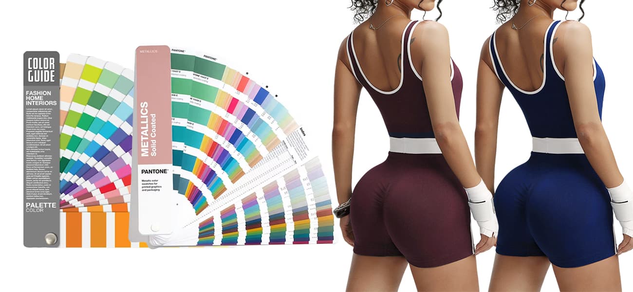 Color guide with activewear samples for private label sportswear production