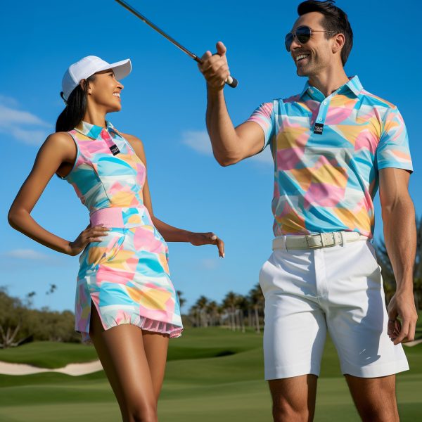Golf sportswear set displayed for custom sportswear manufacturer product review