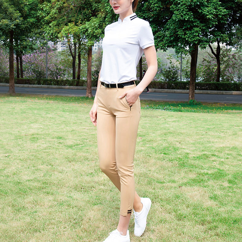 Women's golf polo and pants sample for custom sportswear manufacturer review