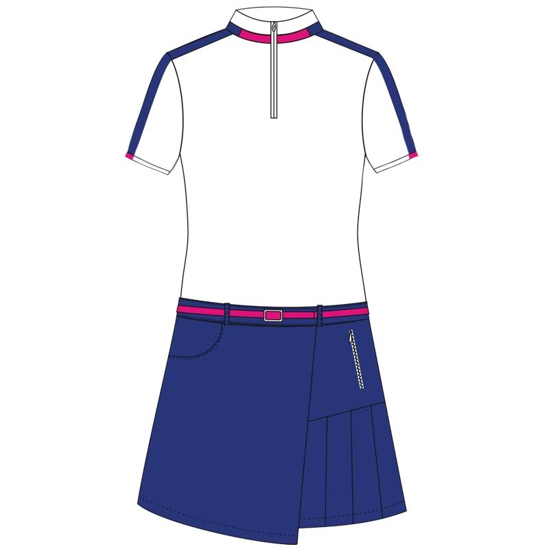Women golf polo and skirt technical sketch for custom sportswear manufacturing