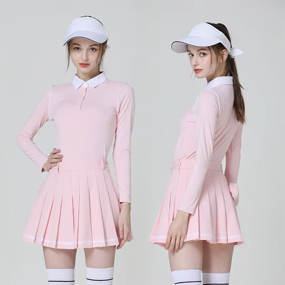 Women's pink golf dress sample for private label sportswear production review