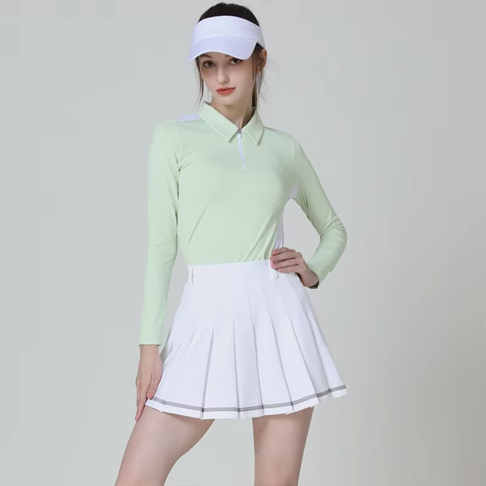 custom sportswear manufacturer, custom activewear manufacturer, sportswear factory, OEM sportswear manufacturer, private label sportswear Women golf shirt and pleated skirt sample for OEM sportswear manufacturer review