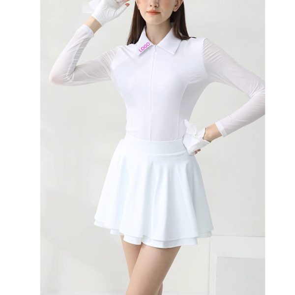 White long sleeve golf shirt with invisible zipper for OEM sportswear manufacturer review