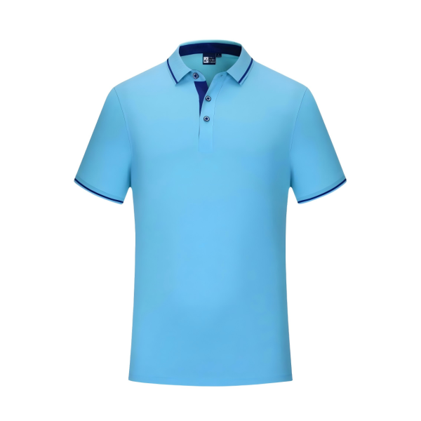 Blue custom sports polo shirt sample for OEM sportswear manufacturer review