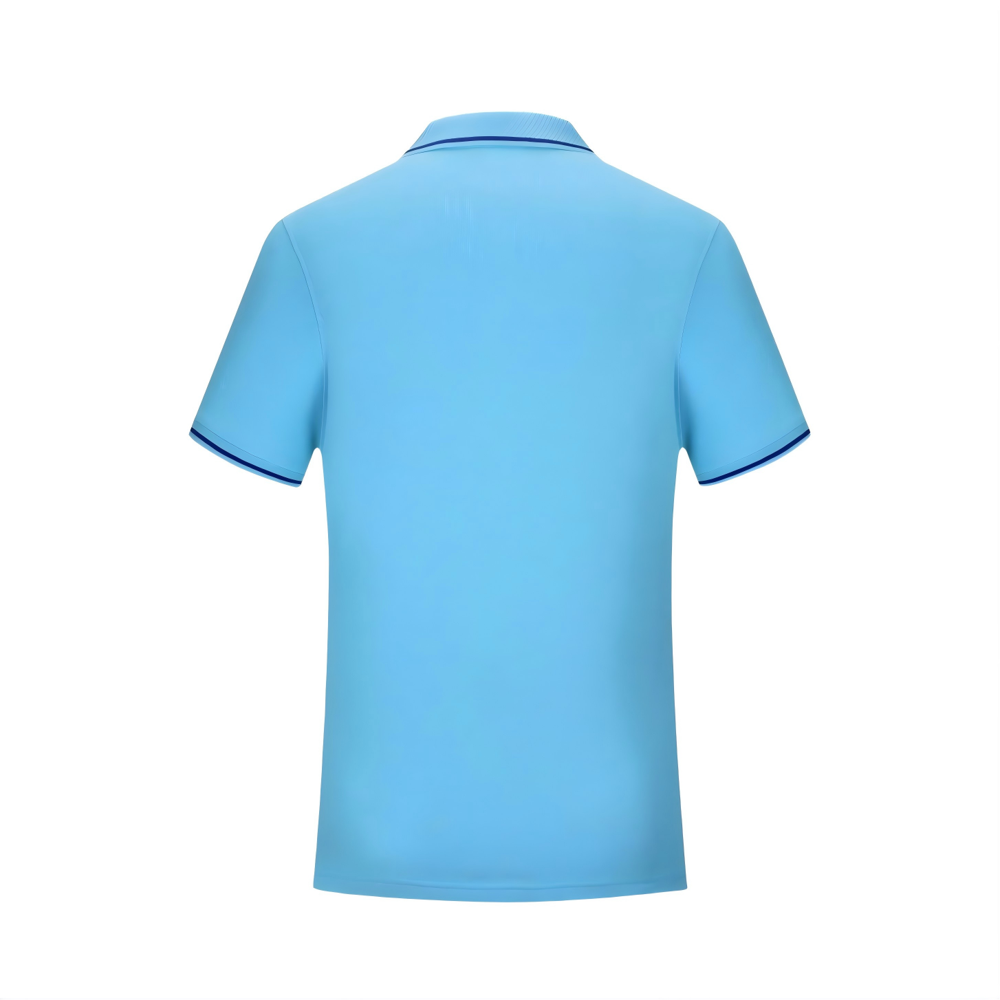 Back view of blue polo shirt for custom sportswear manufacturer reference