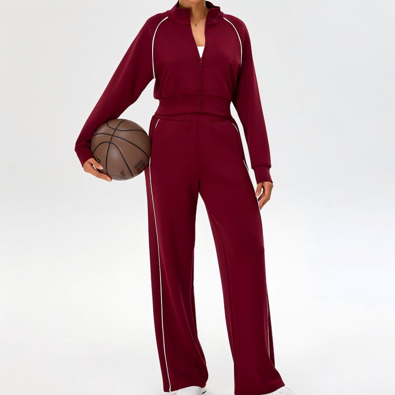 Maroon women tracksuit sample for private label sportswear production review