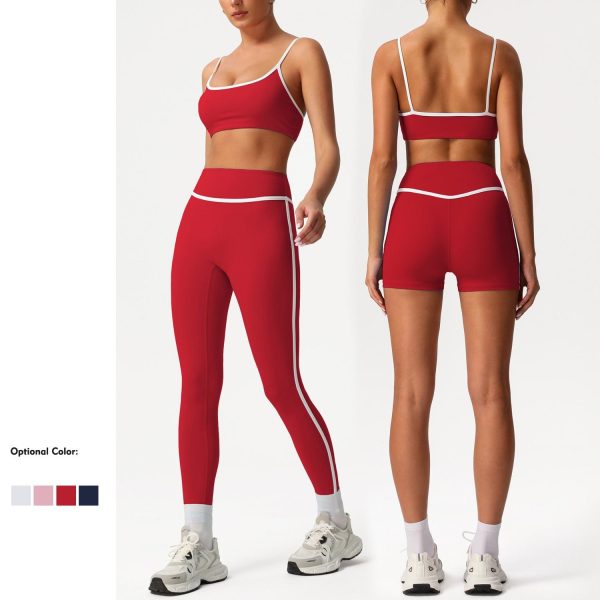 Red workout set with contrast binding for private label sportswear production