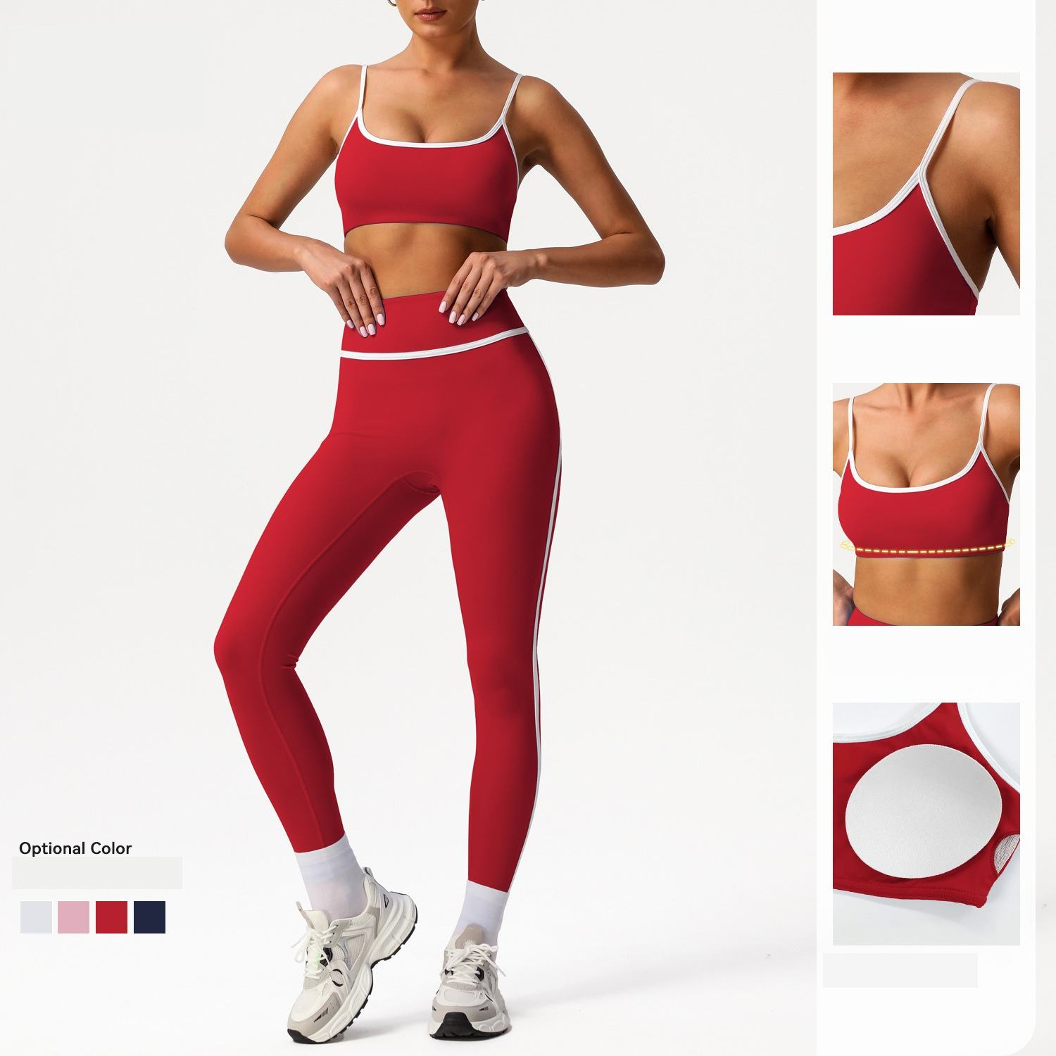 Red sports bra and leggings set for private label sportswear production