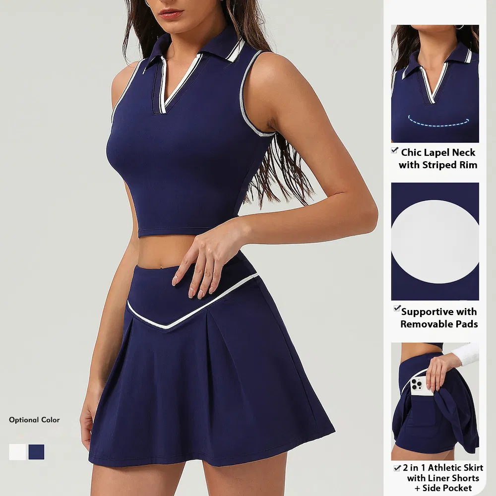 Sleeveless tennis set sample for private label sportswear production review