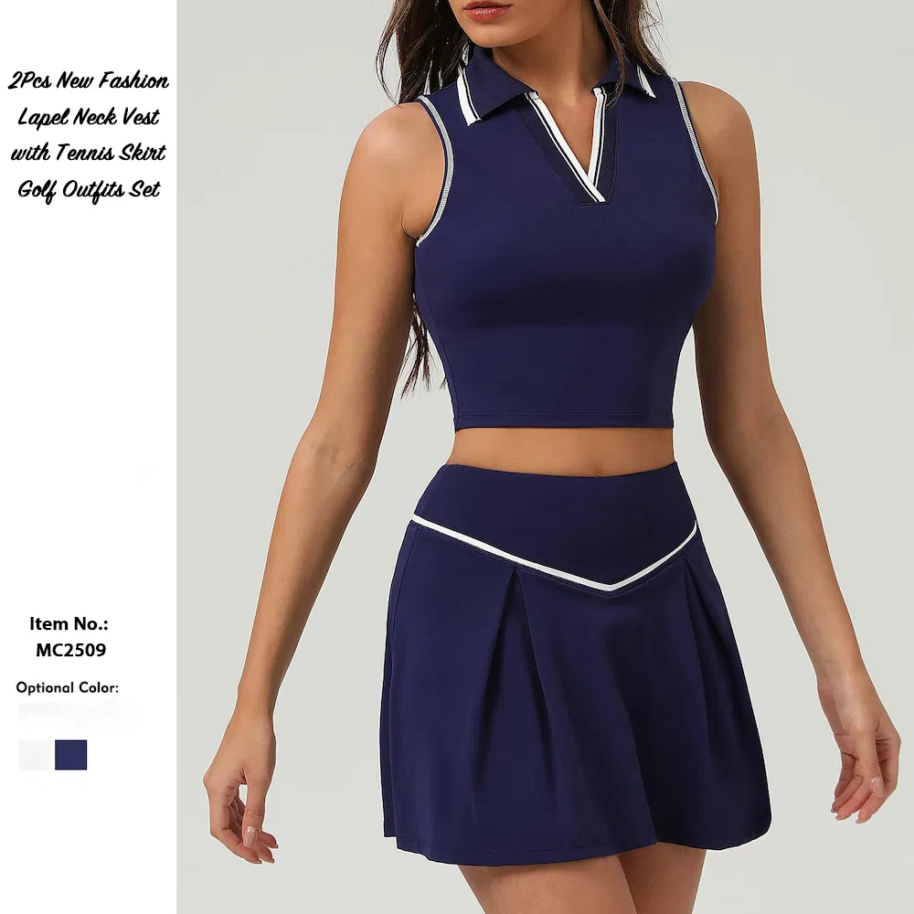 custom athletic apparel manufacturer, custom activewear manufacturer, private label athletic clothing, OEM sportswear factory, custom sports apparel Sleeveless tennis skirt set sample for private label sportswear production