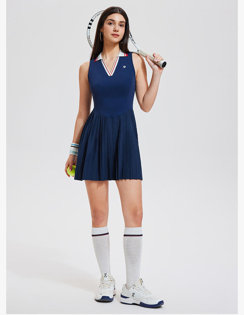 Sleeveless tennis dress sample for private label sportswear production review