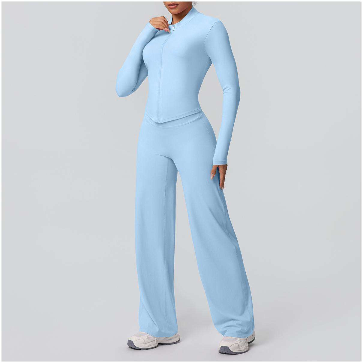 Light blue long sleeve yoga set for private label sportswear production
