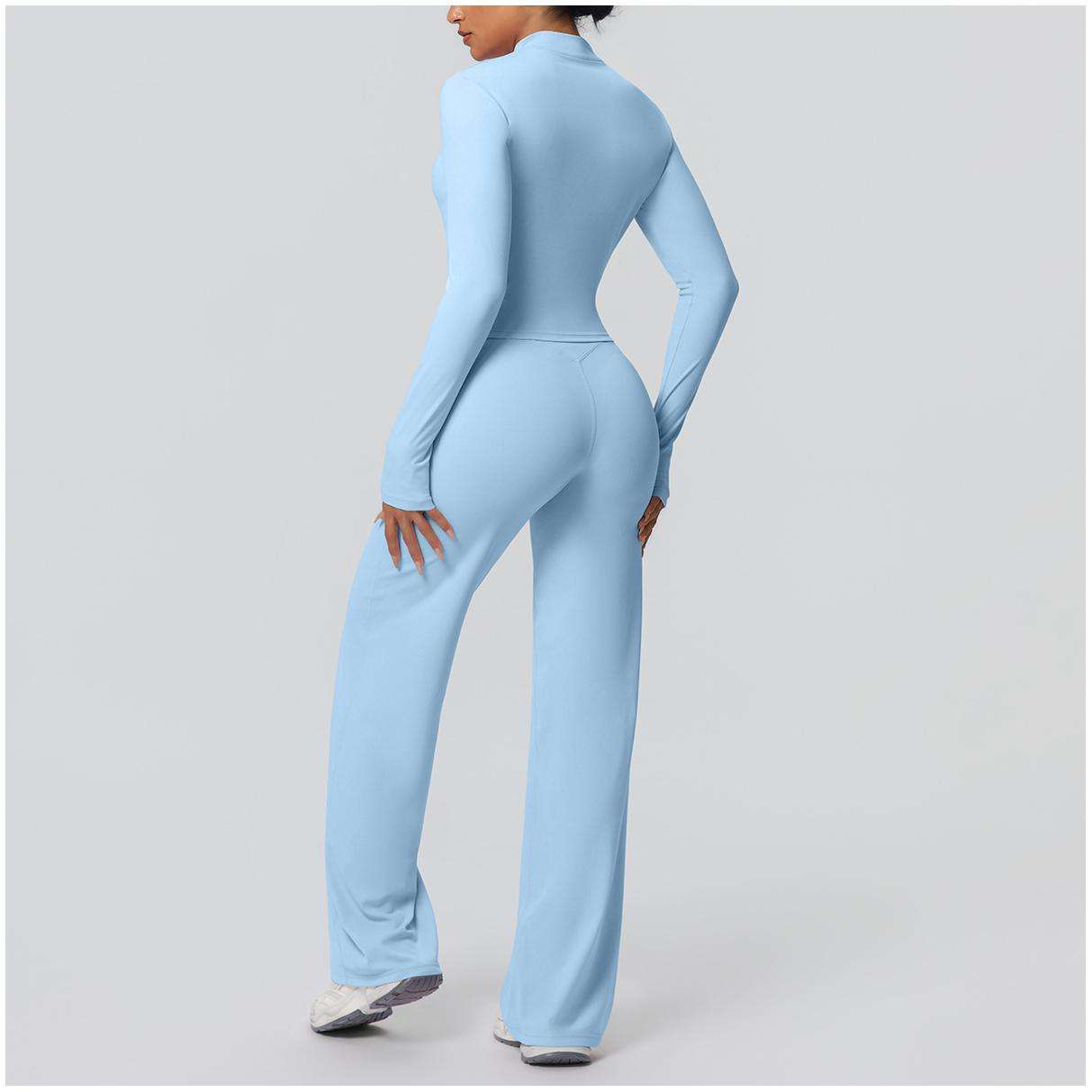 Light blue long sleeve yoga set for private label sportswear production