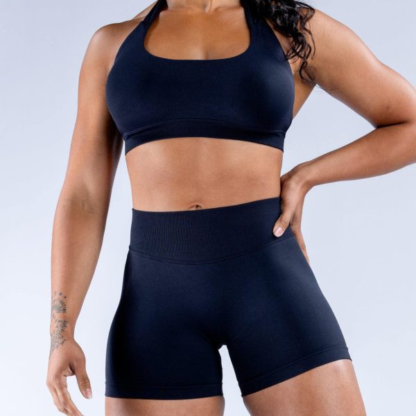 Black sports bra and shorts set for private label sportswear production