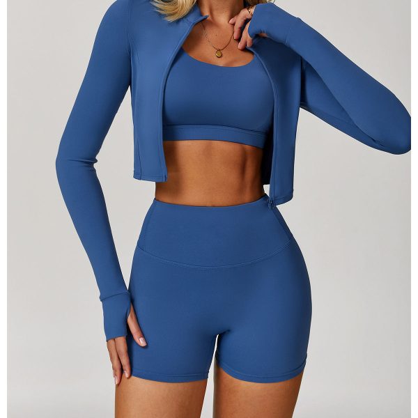 Blue women's gym wear set sample for private label sportswear production