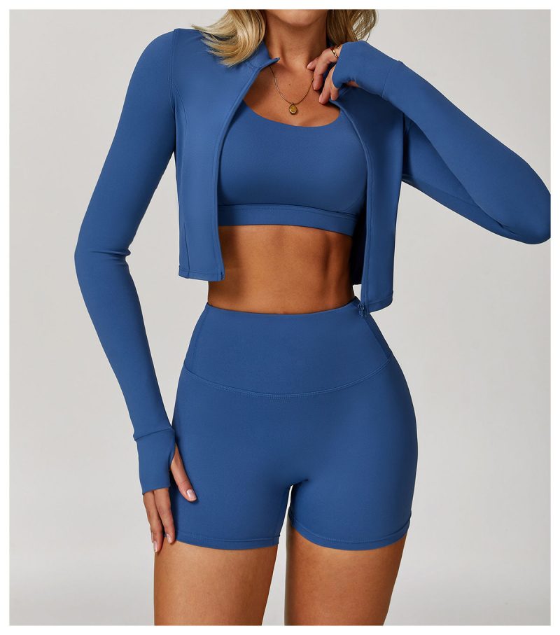 Blue women's gym wear set sample for private label sportswear production