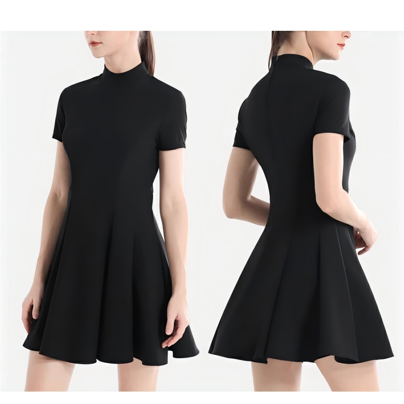 Black short-sleeve golf dress sample for private label sportswear production