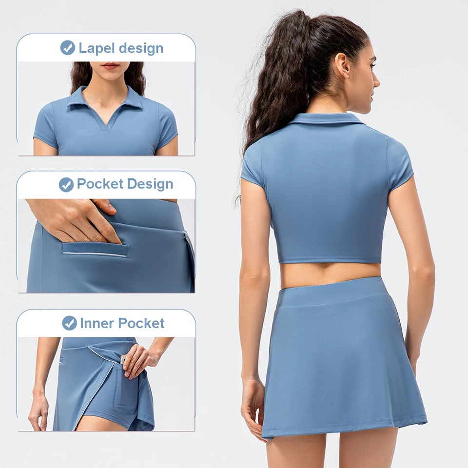 Women’s tennis skirt set details for private label sportswear production