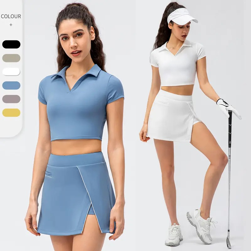 activewear factory, bulk activewear manufacturer, custom sportswear production, fitness apparel supplier, sportswear manufacturing Women's tennis crop top and skirt set for private label sportswear production
