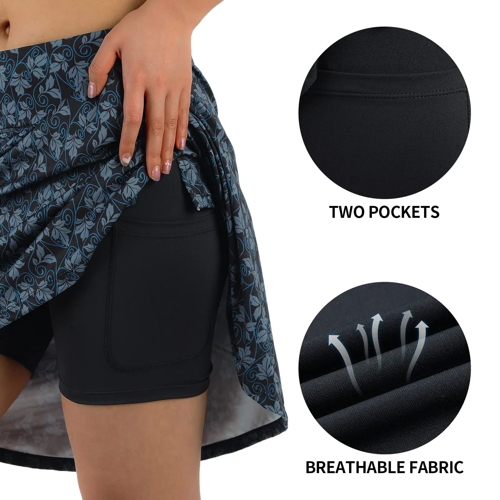 Tennis skirt pocket and fabric detail for private label sportswear production