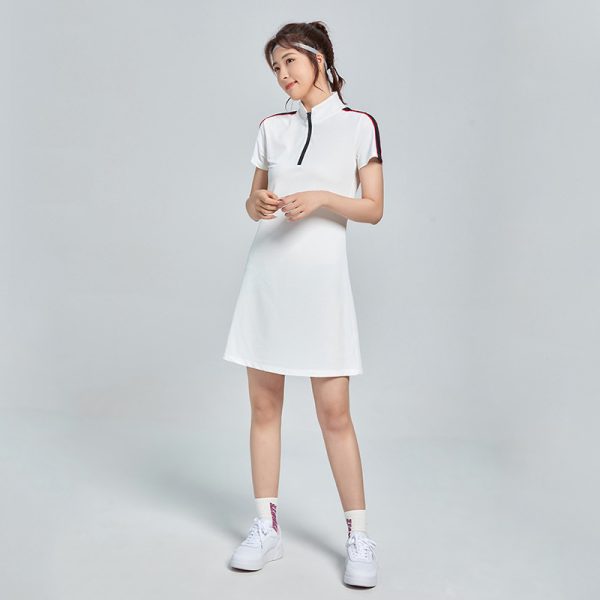 White short sleeve polo tennis dress sample for custom sportswear manufacturer review