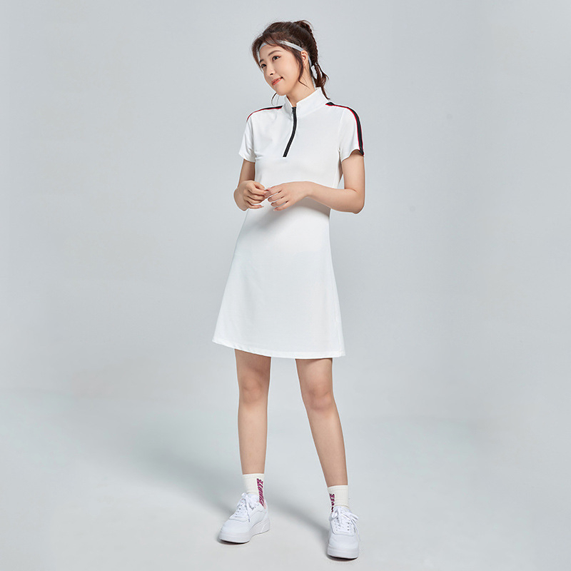 White short sleeve polo tennis dress sample for custom sportswear manufacturer review