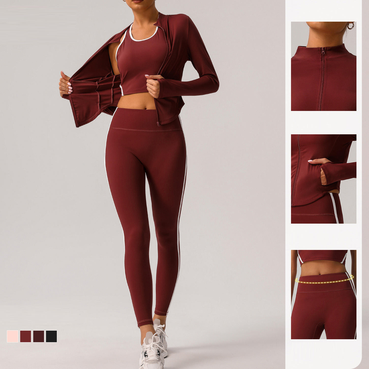 sportswear manufacturing process, custom sportswear production, activewear manufacturing steps, sportswear factory production line, sportswear manufacturing quality control Three-piece yoga set sample for private label sportswear production review