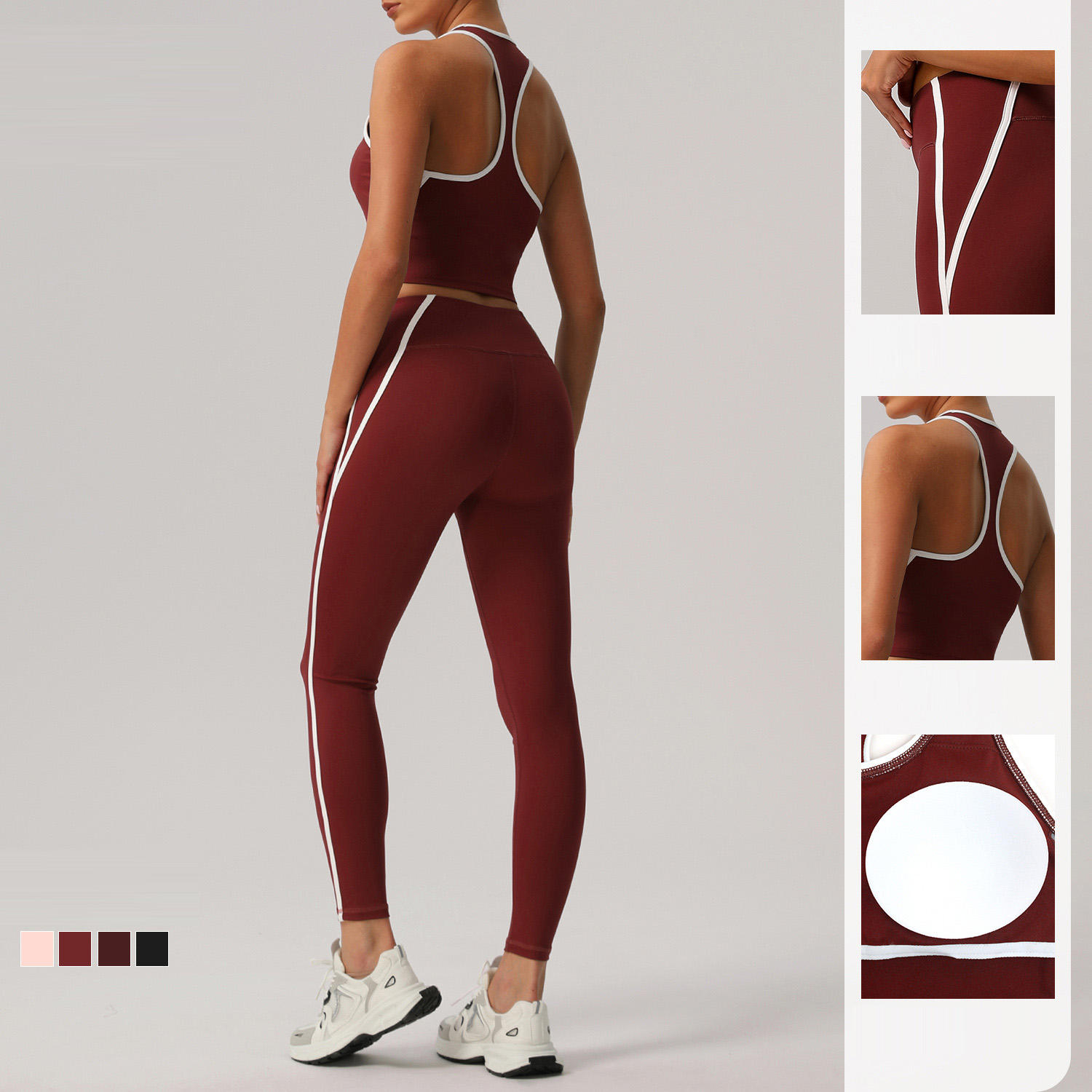 Racerback yoga set with contrast seams for custom yoga wear manufacturer