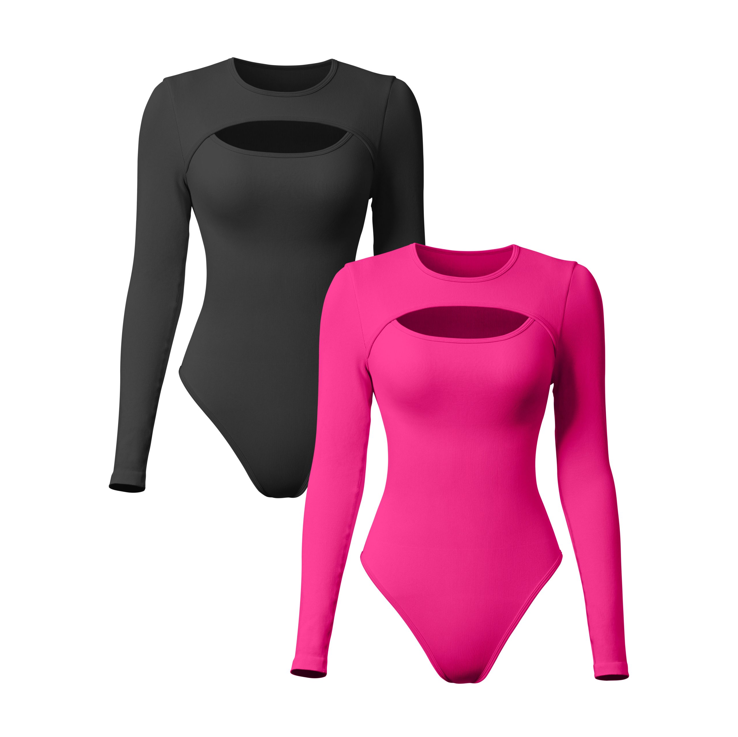 Ribbed long sleeve yoga bodysuits for private label sportswear production