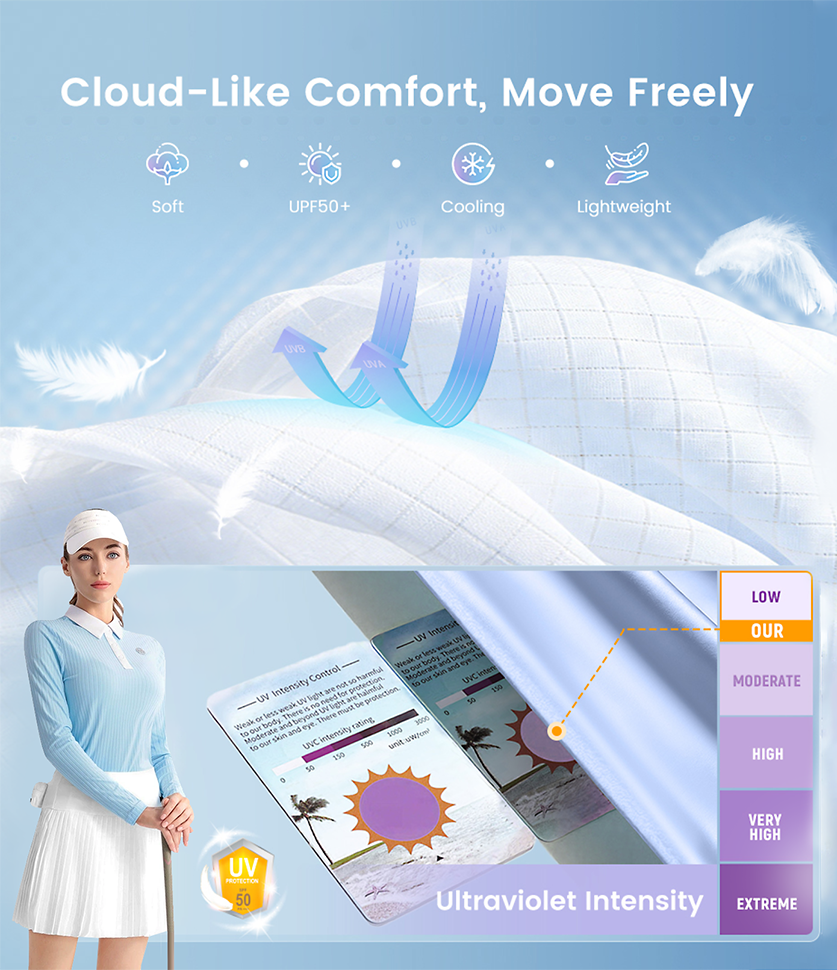 Golf sun-protection apparel graphic for custom sportswear manufacturer material evaluation