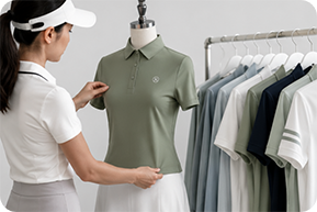 Polo shirt sample review in custom sportswear manufacturer showroom