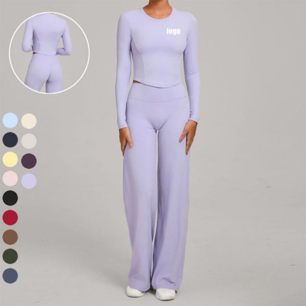 Custom OEM 2026 Womens Tight Round Neck Pants and Top Gym Casual Wear Yoga Activewear Sets