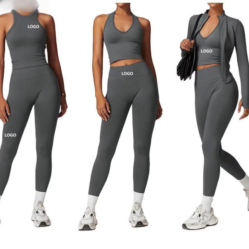 Custom OEM Logo Womens 2 Piece Scrunch Butt Leggings Yoga Gym Fitness Sportswear Activewear Sets