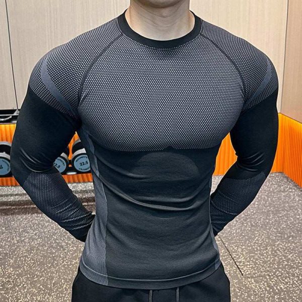 Custom OEM Mens Compression Quick Dry Long Sleeve Summer Gym Workout Fitness Training T Shirts Sportswear
