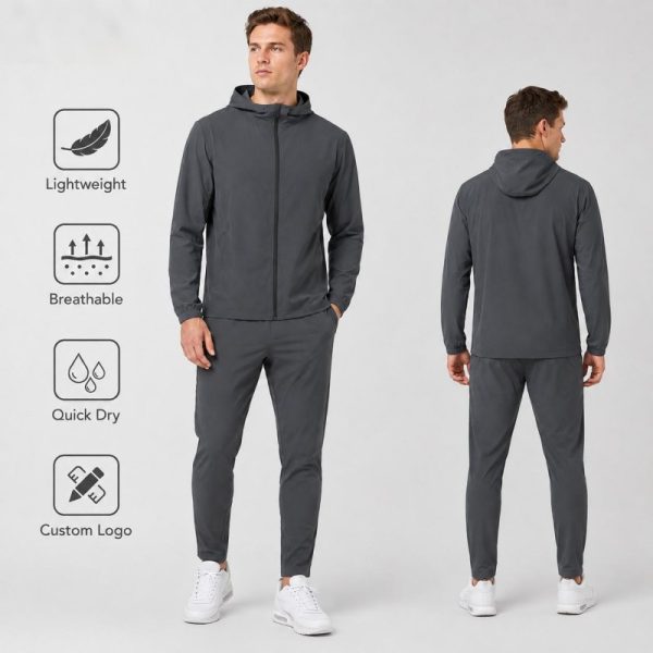 Custom OEM Mens Spring Breathable 2 Piece Windbreaker Training Jogging Gym Tracksuit Sets Sportswear