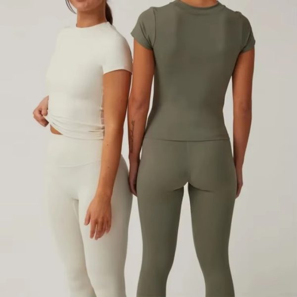 Custom OEM Womens 2 Piece Crop Top Leggings Yoga Gym Fitness Activewear Sets Sportswear