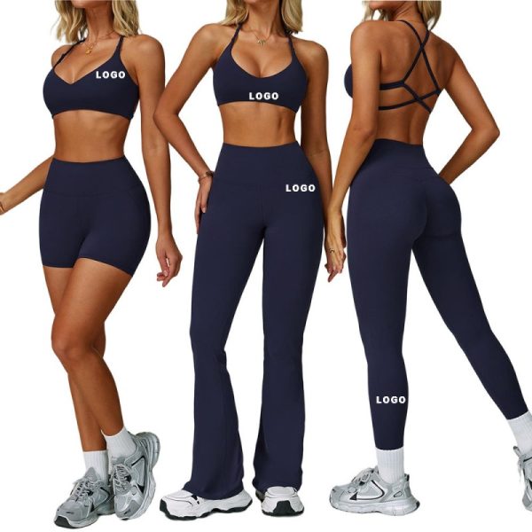 Custom OEM Womens 2-Piece Solid Front Logo Sports Bra Legging Yoga Gym Fitness Workout Sports Clothing Activewear Sets