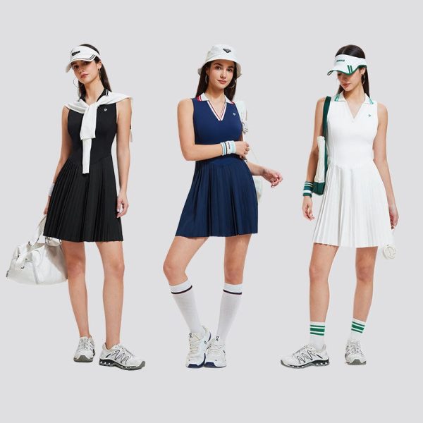 Custom OEM Womens High Quality Lightweight Sleeveless Racer Back One Piece Golf Tennis Outdoor Dresses Sportswear
