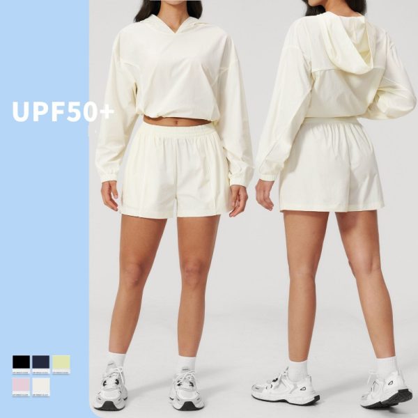 Custom OEM Womens Quick Dry Casual Hoodie Shorts Running Gym Fitness Yoga Activewear Sets Sportswear