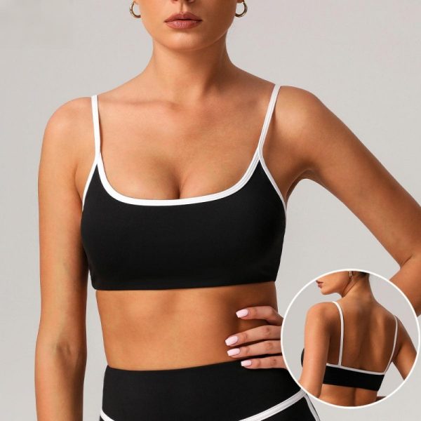 Custom OEM Womens Shockproof Sexy Strap Push up Contrast Color Breathable Yoga Bra Fitness Crop Top Running Gym Vest Workout Activewear