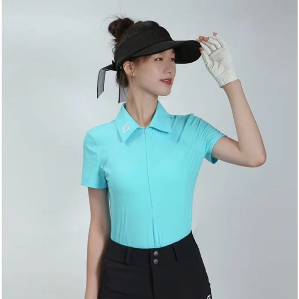 Custom OEM Womens Slim Fit Breathable Anti-pilling 220g Twill Polyester Cotton Short Sleeve Solid Casual Golf Shirts Sportswear